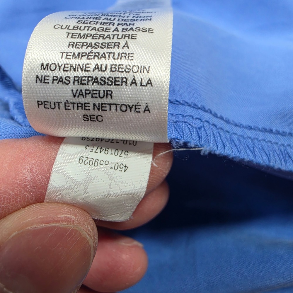 Chicos Button Up Shirt Womens Large Store 2 Blue Roll Tab Sleeve Work Office - Picture 9 of 11